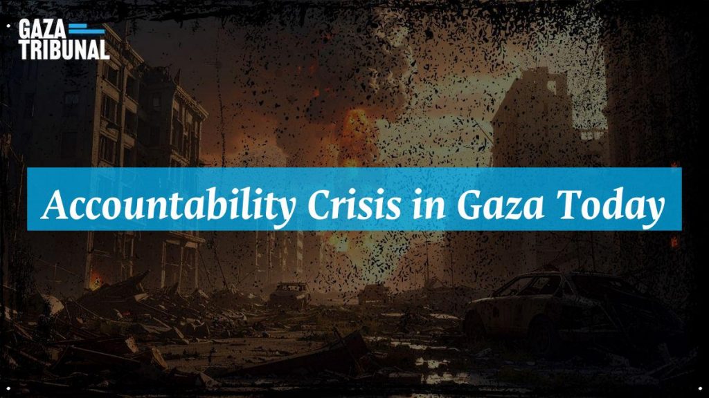 A somber scene depicting the ruins of Gaza with people grieving amidst the devastation.
