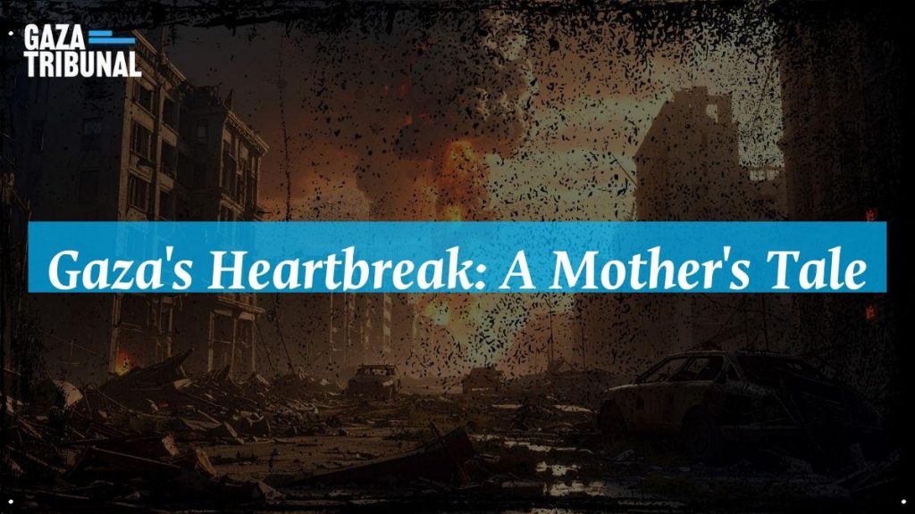 A mother stands in a damaged room, reflecting on her family's struggles amidst conflict.