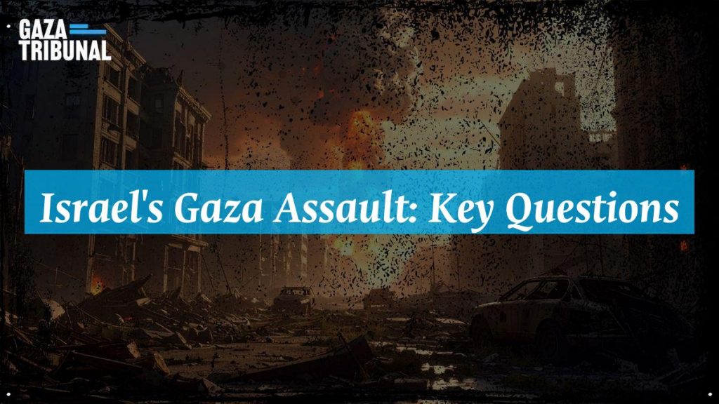 A devastated Gaza neighborhood with wrecked buildings and debris.