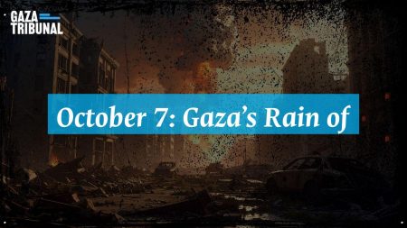 A scene showing damaged homes in Gaza, with rain falling on rubble and debris.