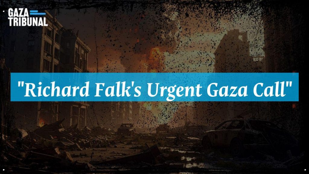 Richard Falk passionately addresses an audience about the humanitarian crisis in Gaza.