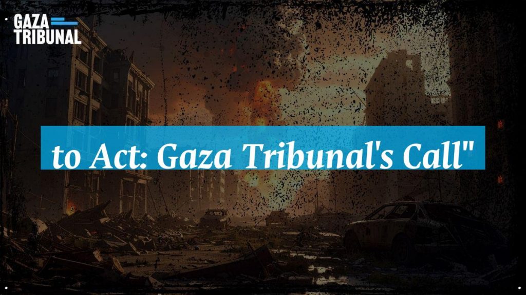 Activists gather at a podium during the Gaza Tribunal's declaration in Istanbul.
