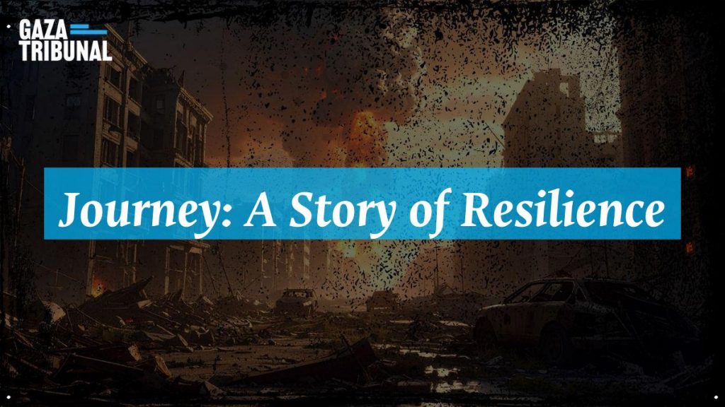 A woman stands amidst ruins, embodying strength and hope in a war-torn landscape.